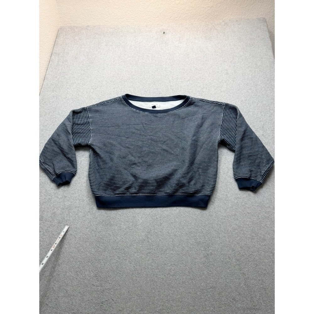 American Eagle Navy Blue White Striped Crewneck Sweatshirt Fleece XS Relaxed Fit